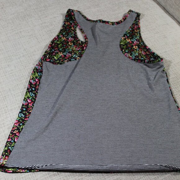Xhilaration Navy Blue Floral and Striped Tank Top - Picture 2 of 4
